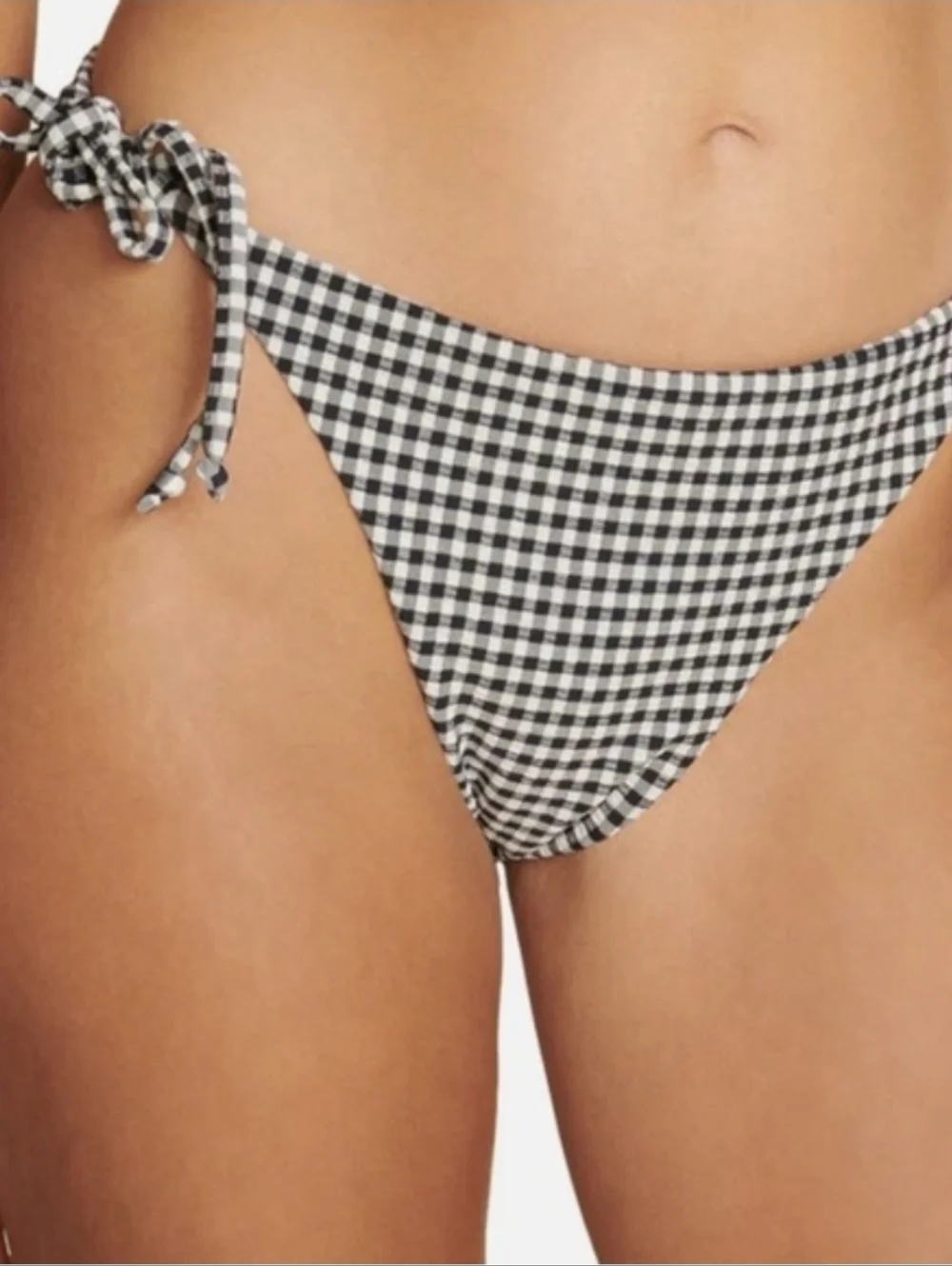Andie Swim Gingham The String Bikini Bottom Black White Plaid Size L NWT